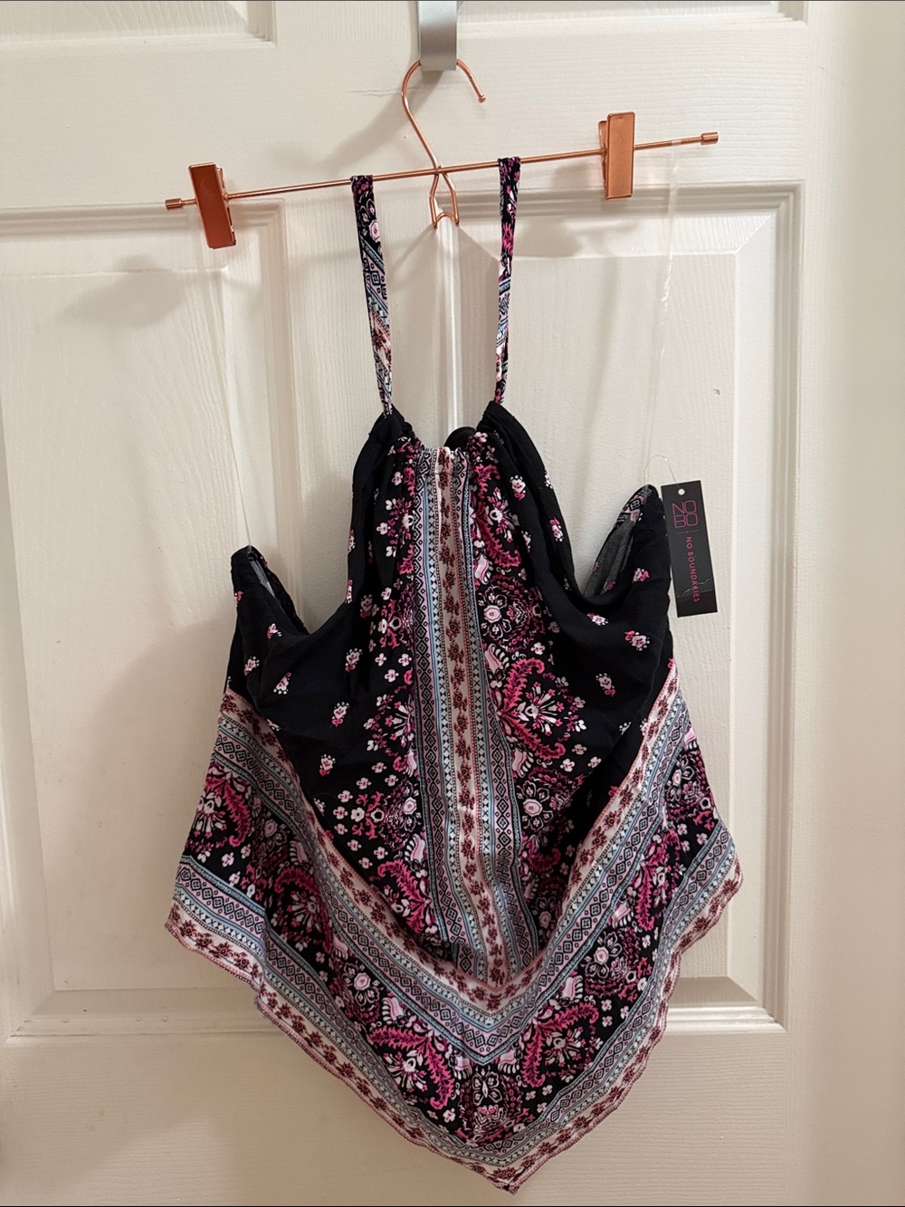 NOBO Black and Pink Floral Handkerchief Hem Tank Top